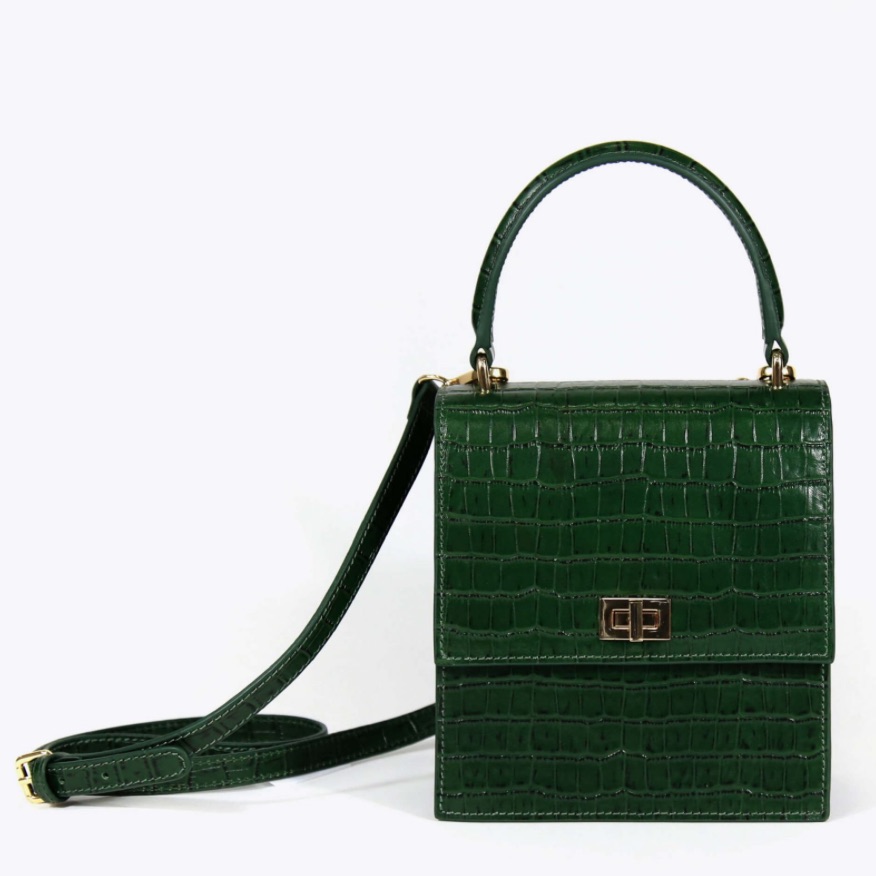 Neely & Chloe Green Croc-Embossed Crossbody Bag With Top Handle